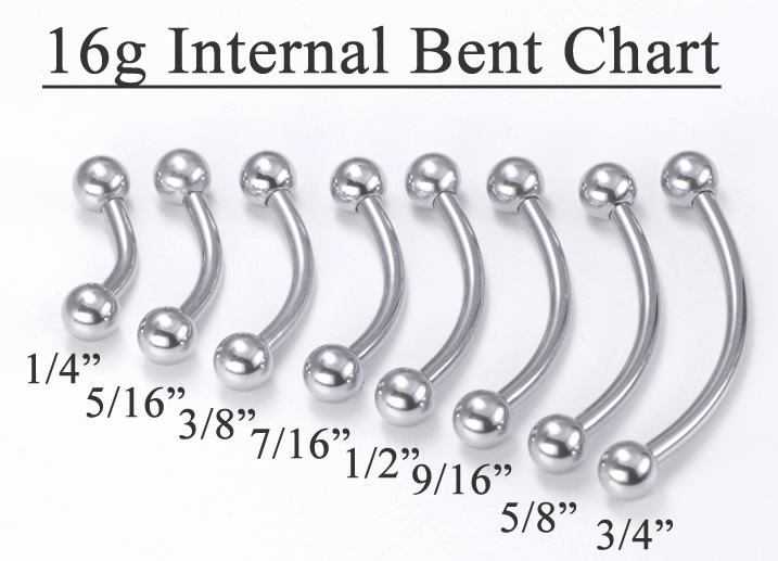 16g Bent Barbell Internally Threaded Stainless Steel