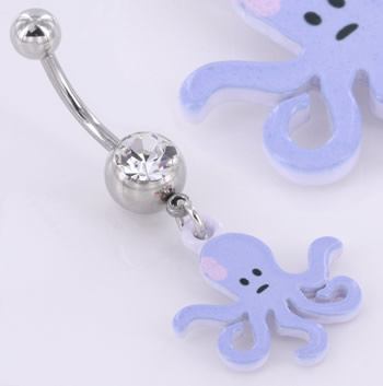 14g 7/16" Lavender Octopus Steel Belly Button Ring - Monster Steel