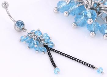 14g 7/16” Jeweled Steel Dazzling Bead Dangle Belly Button Ring - Monster Steel