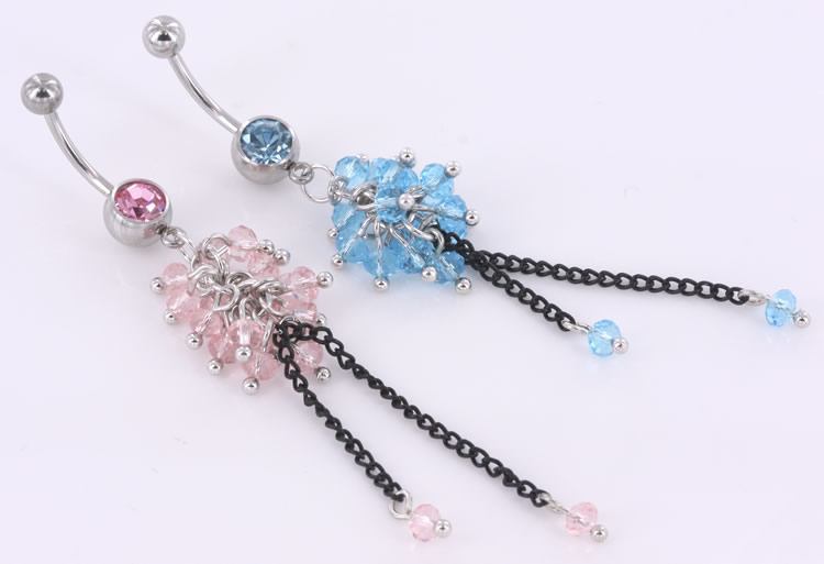 14g 7/16" Dazzling BEADS Dangle Belly Ring Colors