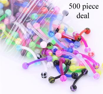 16g 3/8" Eyebrow PTFE Bent Barbells with Acrylic Balls - Price Per 500 - Monster Steel