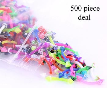 16g 3/8" Eyebrow PTFE Bent Barbells with Acrylic Cones - Price Per 500 - Monster Steel