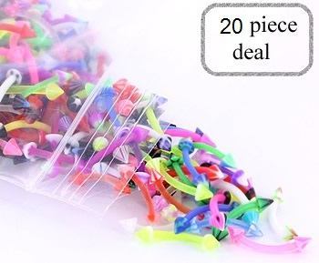 16g 3/8" Eyebrow PTFE Bent Barbells with Acrylic Cones - Price Per 20 - Monster Steel