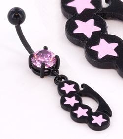 Black Knuckles n Stars 14g 7/16" Belly Button Body Jewelry - Monster Steel
