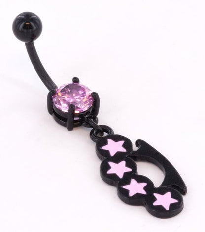 Black Knuckles n Stars 14g 7/16" Belly Button Body Jewelry - Monster Steel