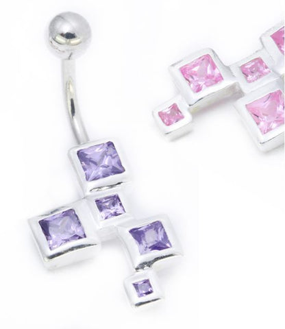 14g 3/8" Sterling Silver SQUARES Belly Piercing Jewelry - Monster Steel