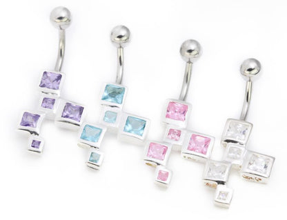 14g 3/8" Sterling Silver SQUARES Belly Piercing Jewelry - Monster Steel