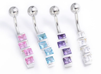 14g 3/8" Sterling Silver STAGE Squares Belly Jewelry - Monster Steel