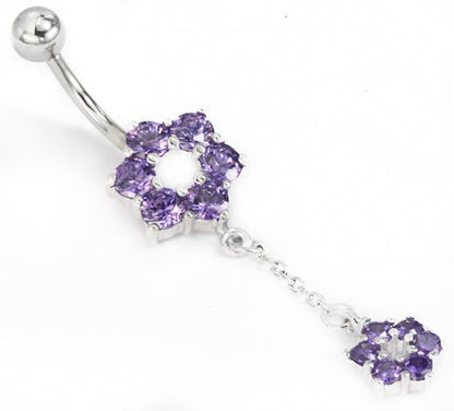14g 3/8" FLOWER with Charm Belly Jewelry