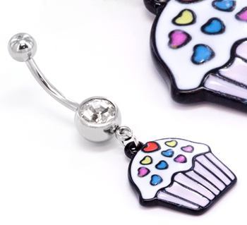 14g 7/16" CUP CAKE with Sprinkles Belly Button Jewelry - Monster Steel