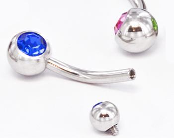 14g 7/16" Internal Double Gem Jeweled Belly 4mm/6mm - Monster Steel