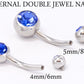 14g 7/16" Internal Double Gem Jeweled Belly 4mm/6mm