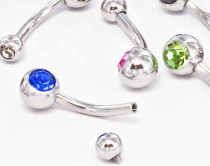 14g 7/16" Internal Double Gem Jeweled Belly 4mm/6mm - Monster Steel
