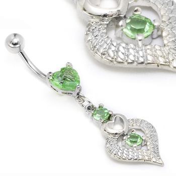 14g 7/16" Heart Peridot Belly Piercing Jewelry - Monster Steel