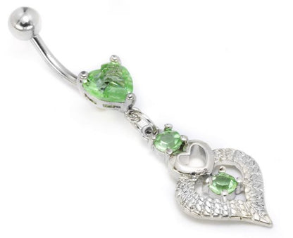 14g 7/16" Heart Peridot Belly Piercing Jewelry - Monster Steel