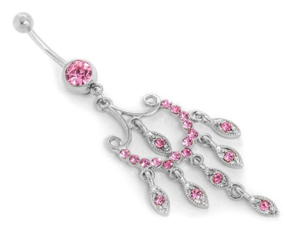 PINK Chandelier Dangle Piercing Jewelry for Belly Buttons 14g 7/16" - Monster Steel
