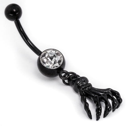 14g 7/16" BlackOut Navel Single Gem with Skeleton Hand - Monster Steel