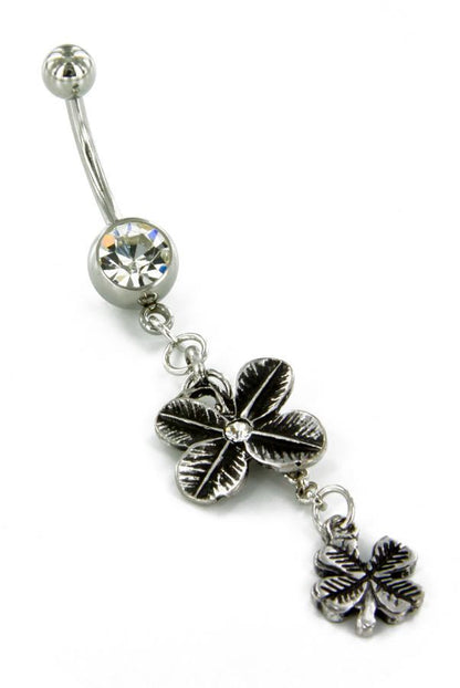 Double Luck Clover Navel 14g 7/16" Belly Button Jewelry - Monster Steel