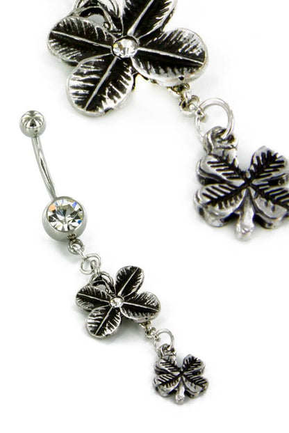Double Luck Clover Navel 14g 7/16" Belly Button Jewelry - Monster Steel