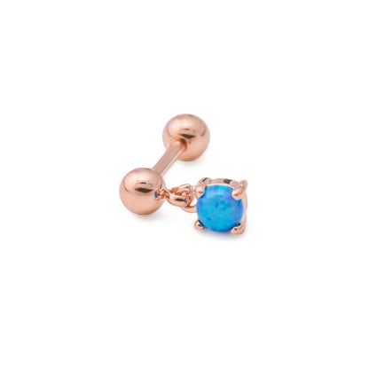 16g 5/16” Rose Gold-Plated Straight Stainless Steel Barbell with Opal Dangle - Monster Steel