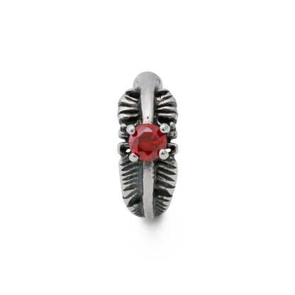 Dark Red Jeweled Feather Burnished Silver Steel Clicker