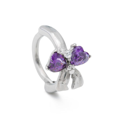 14g 3/8” Purple Jeweled Dual Heart Bow Steel Clicker — Price Per 1 - Monster Steel
