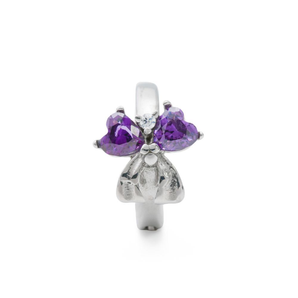 14g 3/8" Purple Jeweled Dual Heart Bow Steel Clicker
