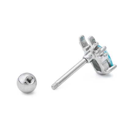 Antlered Stag Straight Barbell with Aqua Jewel — Front Facing