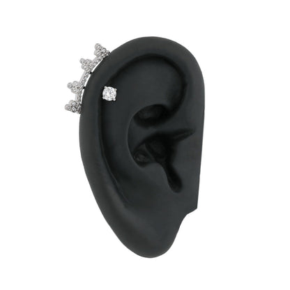 16g 1/4” Crystal Clusters Rhodium Plated Cartilage Earring — Detached Barbell
