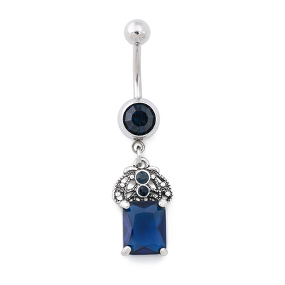 14g 3/8” Blue Prince’s Crown Dangle Belly Button Ring - Monster Steel