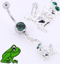 14g 7/16" Single Gem with Hanging Frog Belly Button Ring - Monster Steel