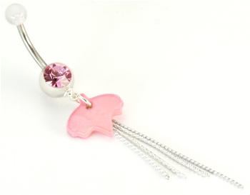 14g 7/16" Jewel with Acyrlic Dangle Tassel Belly Button Ring - Monster Steel