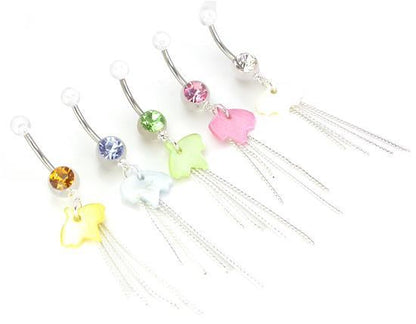 Jewel with Acrylic Dangle Tassel Belly Button Ring Colors