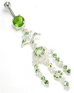 14g 7/16" Palm Tree Jeweled Dangle Belly Button Ring - Monster Steel