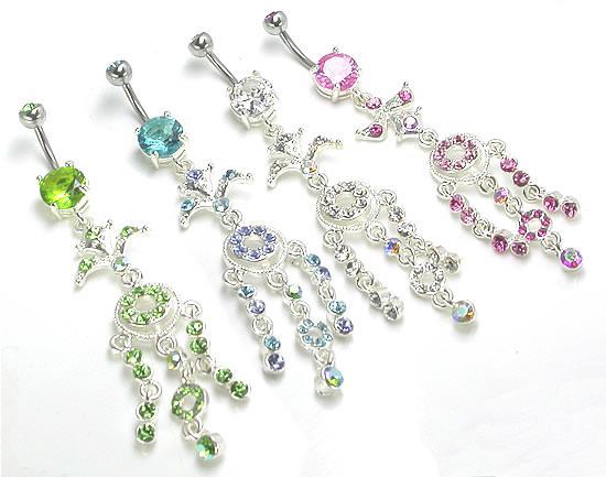 Palm Tree Jeweled Dangle Belly Button Ring Colors