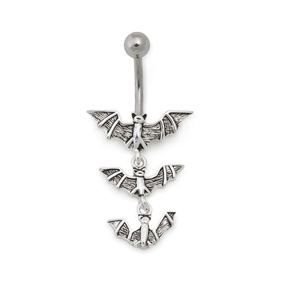 14g 7/16” Triple Bat Dangle Steel Belly Button Ring - Monster Steel