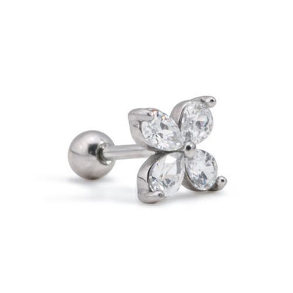 16g 5/16" Four-Petaled Crystal Flower Steel Barbell — Price Per 1 - Monster Steel