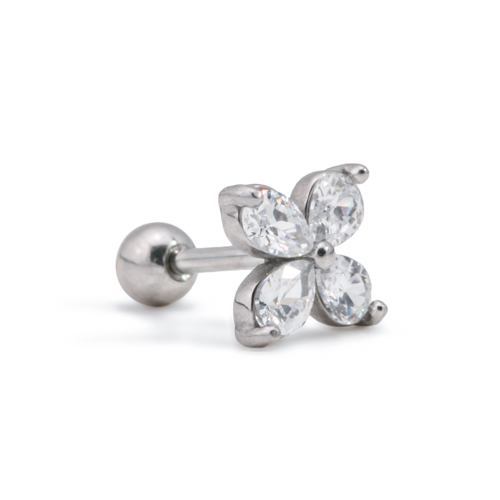 16g 5/16" Four-Petaled Crystal Flower Steel Barbell — Price Per 1 - Monster Steel