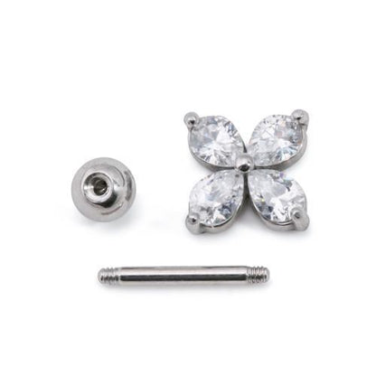 16g Stainless Steel Ear Jewelry with Four-Petaled Crystal Flower Charm