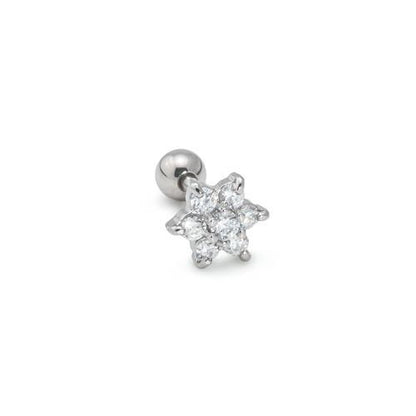16g Stainless Steel Ear Jewelry with Six-Petaled Crystal Flower Charm — Price Per 1 - Monster Steel