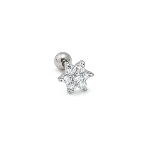 16g Stainless Steel Ear Jewelry with Six-Petaled Crystal Flower Charm — Price Per 1 - Monster Steel