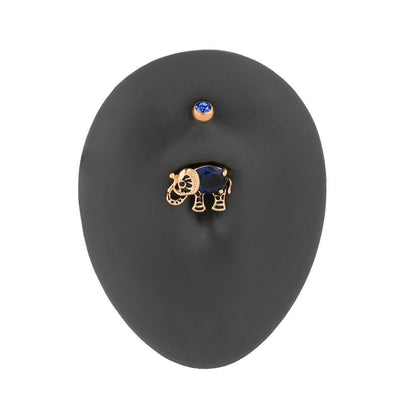 14g 3/8” PVD Gold Indian Blue Elephant Belly Button Ring — Top Ball Unthreaded