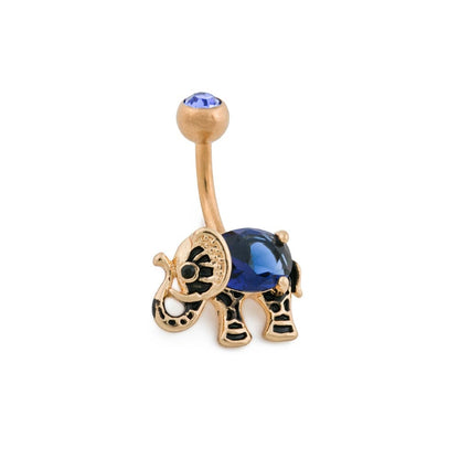 14g 3/8” PVD Gold Indian Blue Elephant Belly Button Ring - Monster Steel
