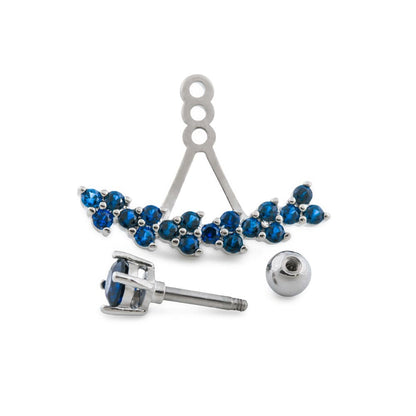 16g 1/4” Deep Blue Trinity Rhodium Plated Earring