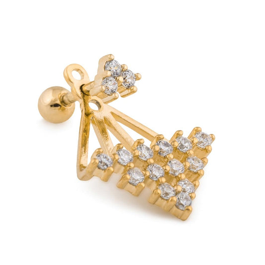 16g 1/4” Crystal Pyramid Gold Plated Cartilage Earring - Monster Steel