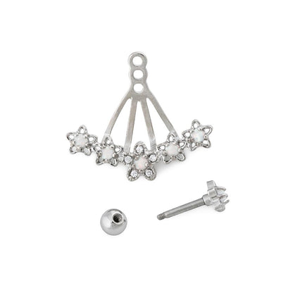 16g 1/4” Opal Star Flower Rhodium Plated Cartilage Earring