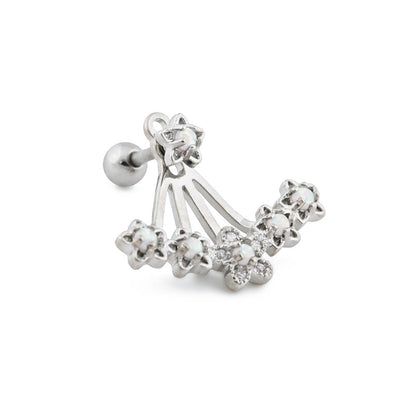 16g 1/4” Opal Star Flower Rhodium Plated Cartilage Earring - Monster Steel