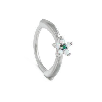 18g 3/8” Opal Blossom Rhodium Plated Clicker Ring — Price Per 1 - Monster Steel