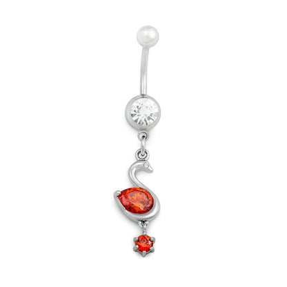 14g 3/8” Blood Red Swan Dangle Belly Button Ring - Monster Steel