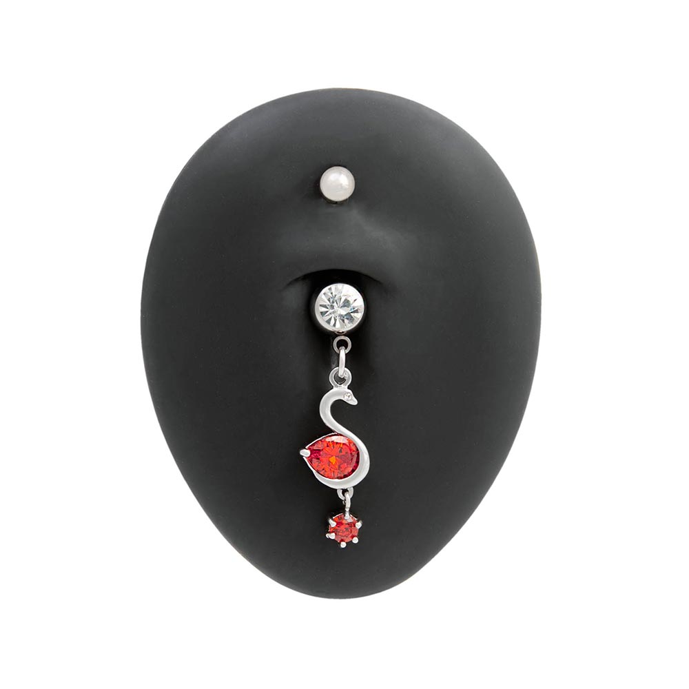 14g 3/8” Blood Red Swan Dangle Belly Button Ring – Monster Steel